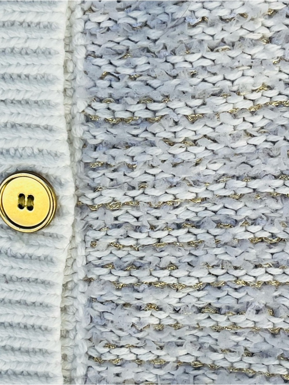 J.Crew Woman White Knitted Gold Thread & Buttons Sweater Cotton Blend Cardigan - Picture 5 of 11